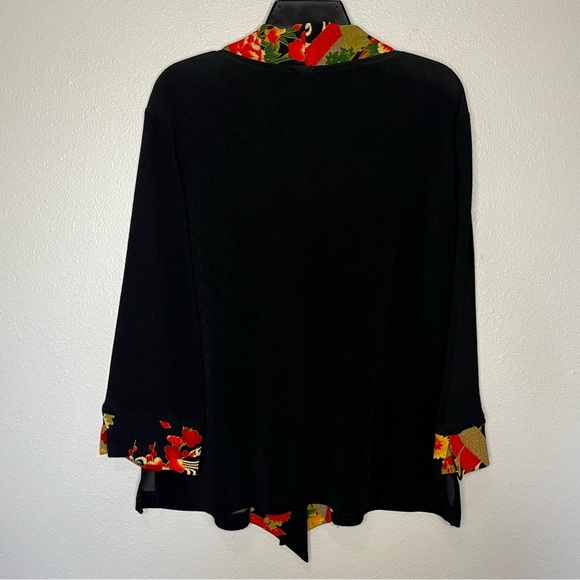 Soft Surroundings Floral Trim Border Cardigan Button Medium Black 3/4 Sleeve - Picture 8 of 8